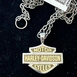 HARLEY DAVIDSON MENS SILVER/14K GOLD INLAY NECKLACE